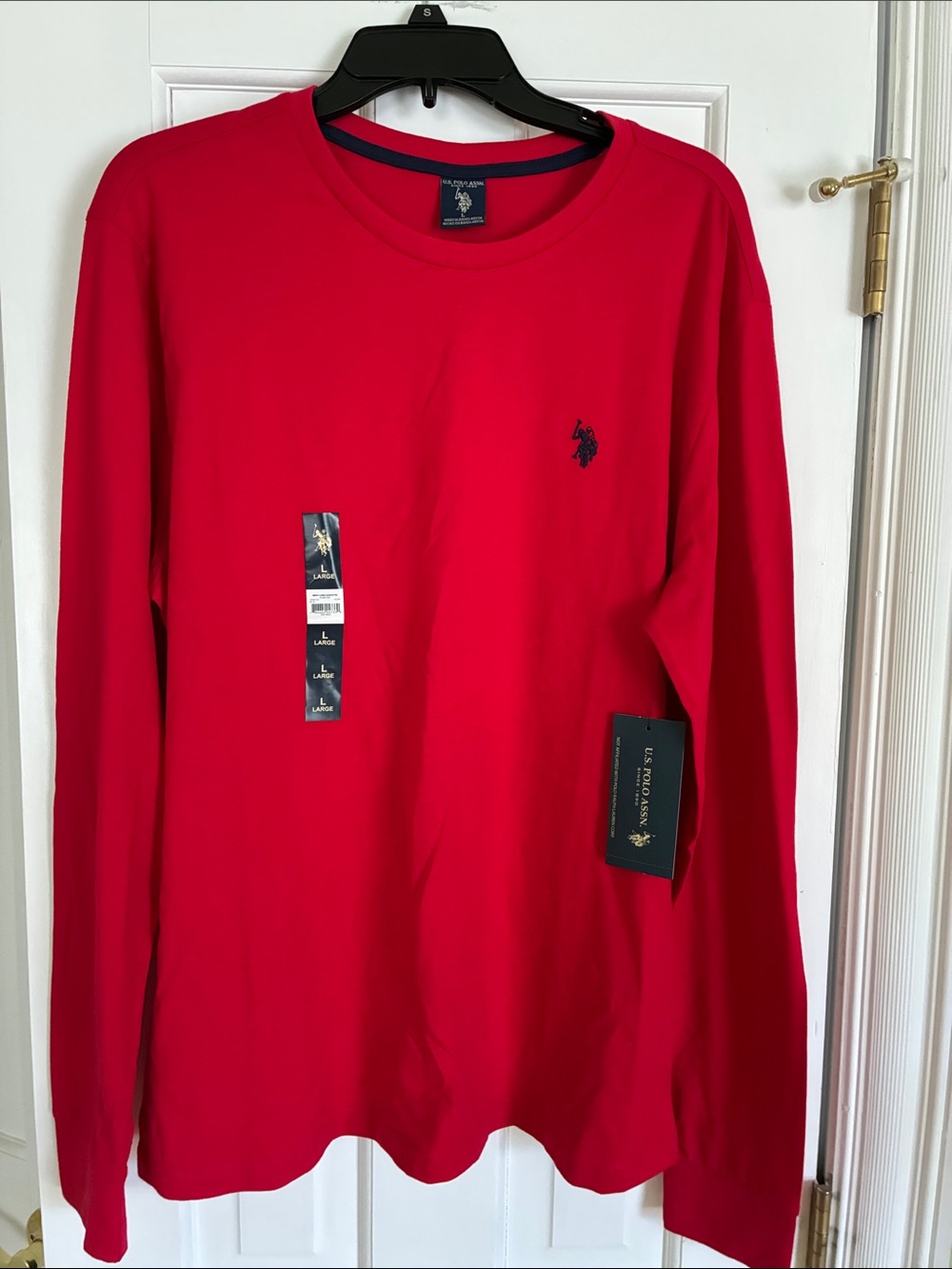 NWT U.S. Polo Assn. Men's Long-Sleeve Crewneck Shirt - Red with Navy Logo